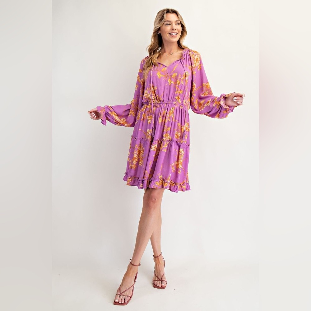 Easel FLORAL CHALLIS TIERED DRESS NWT